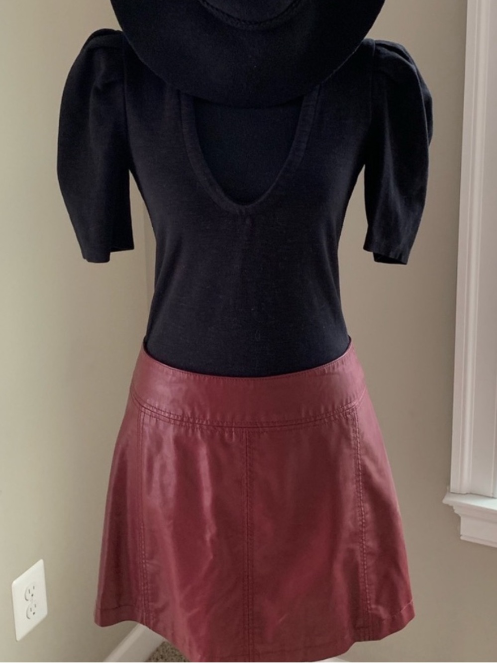 Free People Modern Femme Vegan Leather Mini Skirt Burgundy Size 6